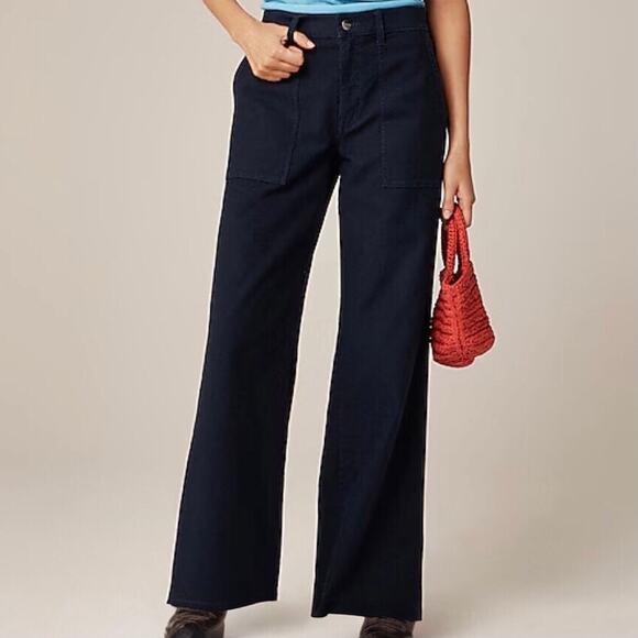 J.Crew Camp Pocket Wide Leg Pant Cargo Stretch Cotton Trip Weekend CI936 Navy 24 - Picture 1 of 14